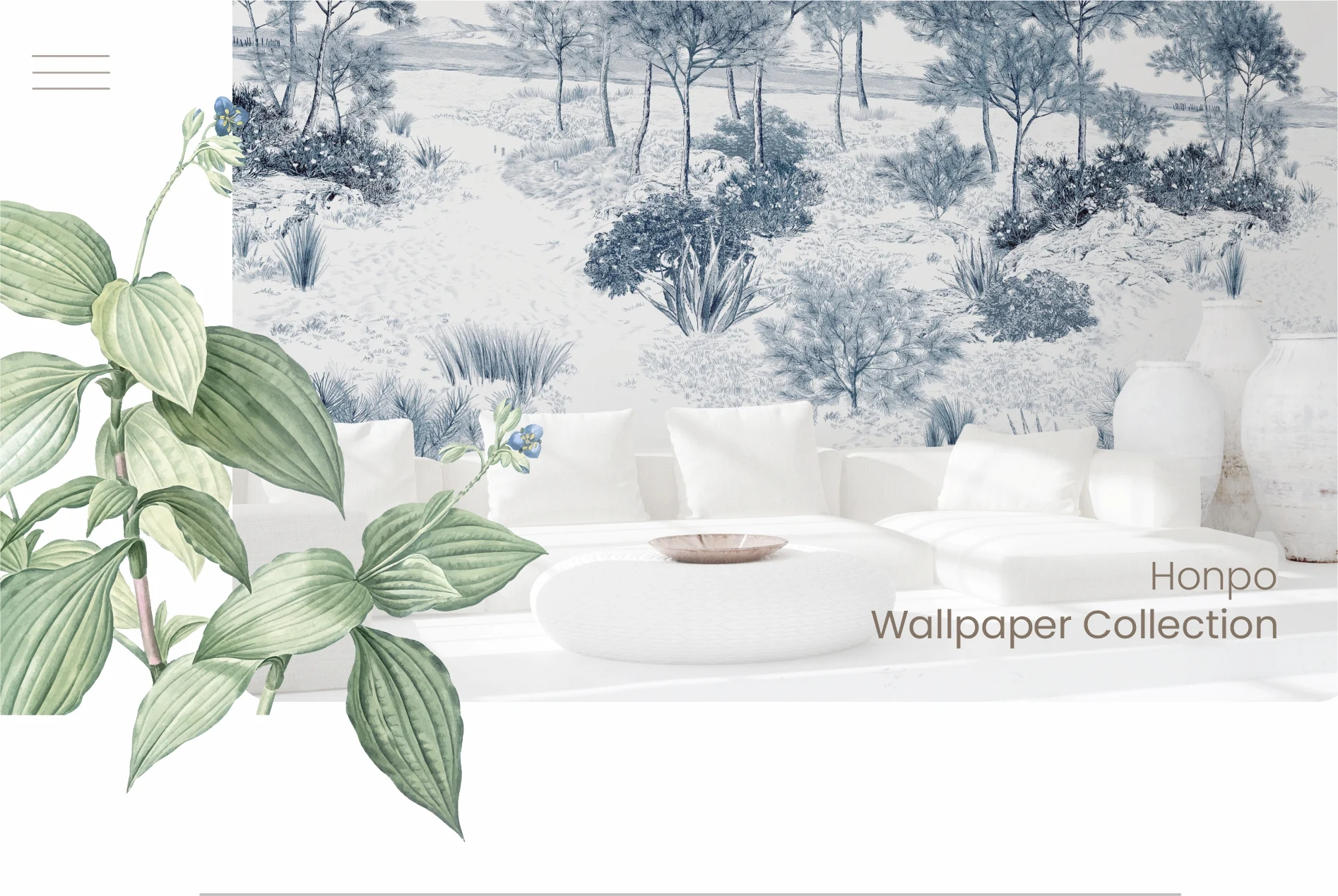 home interior with blue tropical wallpaper desktop